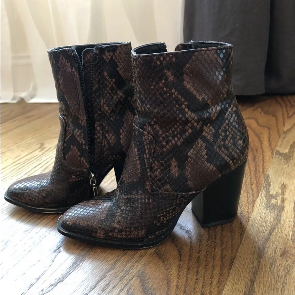 Zara Brown Snake Print Ankle Boots